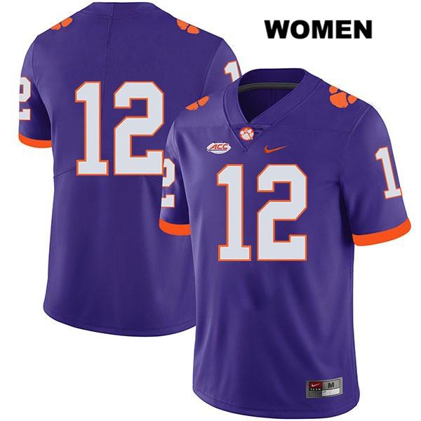 Women's Clemson Tigers #12 K'Von Wallace Stitched Purple Legend Authentic Nike No Name NCAA College Football Jersey VEF8246AI